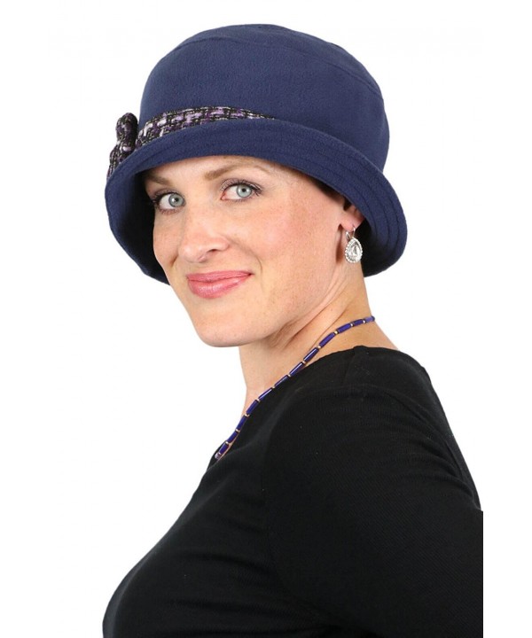 Fleece Hat for Women Cloche Cancer Headwear Warm Winter Chemo Cap Dressy Bow - Navy - C8187EM4U00