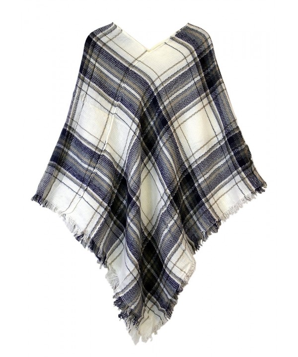 Le Nom Soft Plaid Poncho - Navy - CW12O4TR428