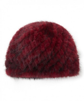 Henglong Mink Fur Knitted Beanies for Women Winter Warm Hat - Wine Red - CE186MIEOEL