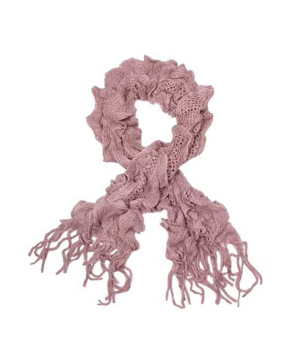 Soft Knit Layered Ruffle Fringe Scarf with Silver Thread Trim - Diff Colors - Purple - CS124OC2L99