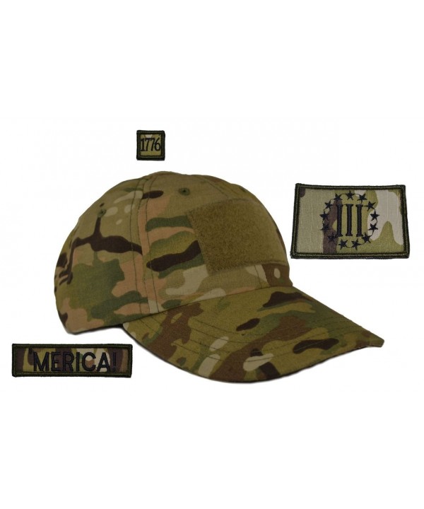 USA Made Tactical Operator Cap with Threeper Emblem 3 Percenter Patch Set - One Size Adjustable - Multicam - CJ11KSUW6F1