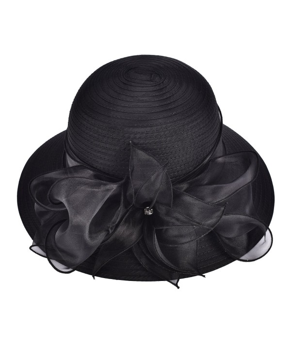 Lawliet Womens Kentucky Derby Floral Wide Brim Church Dress Sun Hat A323 - Black - CM12EEHXLCZ