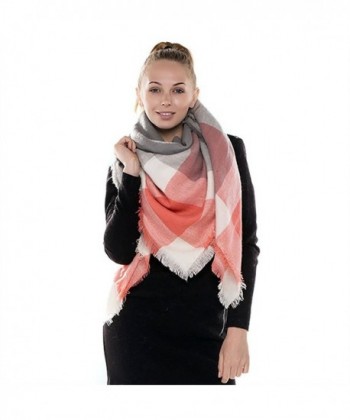 Endless Envy Women's Blanket Scarf Plaid Tartan Wrap Shawl - 07-coral Grey - CP12NYGV875