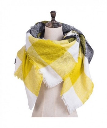 Fanii Quare Women's Plaid Blanket Stole Pashmina Cozy Tartan Scarf - Yellow - C5188SRERSC