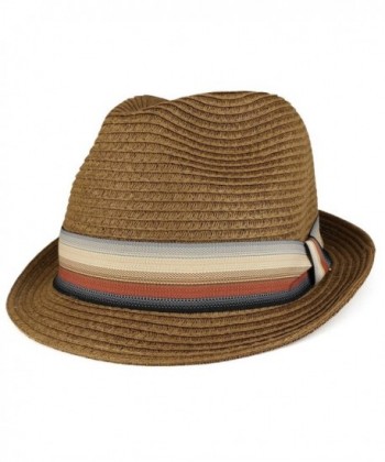 XXL Oversized Stylish Basic Stingy Straw Fedora Hat - Brown - CA18503ASSI