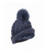 BRUCERIVER Women Winter Chunky Knit Sherpa Lined Beanie Hat With Faux Fur Pom Pom - Col.3-navy - CM188NAYU02