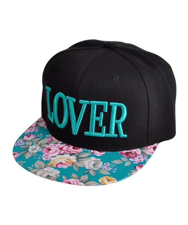 ZLYC Women Floral Tropical Print Neon Embroidered Word Snapback Baseball Cap Hat - Lover (Mint Blue) - CE11K99HDAD