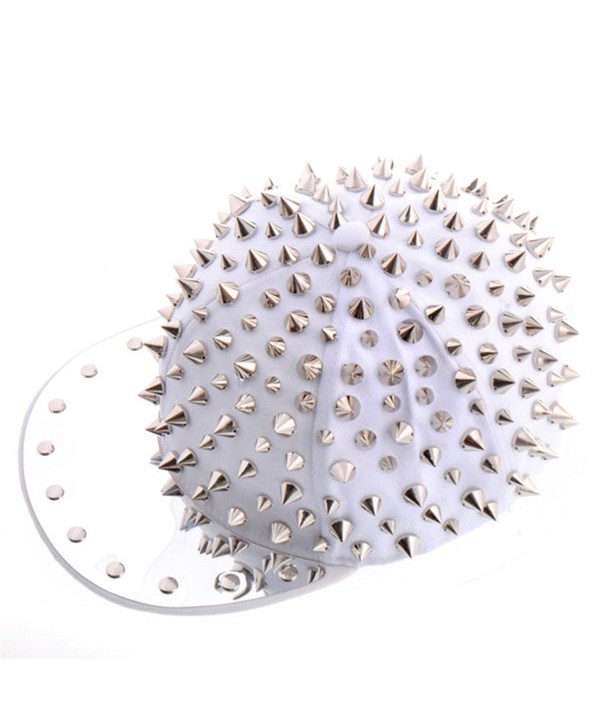 OFTEN Hedgehog Punk Studded Baseball Hip-hop Hat Spike Rivet Spiky Stud Cap - White/Silver - CF11HNELC05