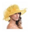 Women Sheer Kentucky Derby Church Wide Brim Hat with Large Flower S019B - Yellow - CB12E24GBNV