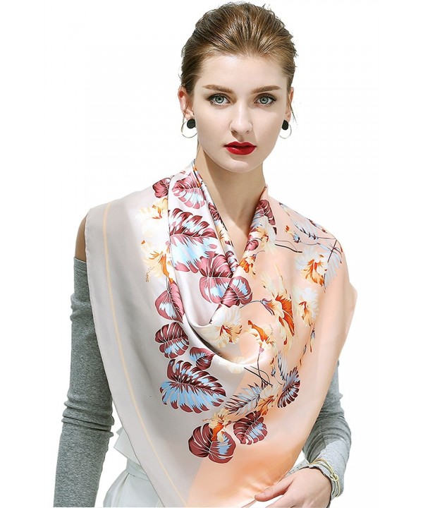 OSCAR ROSSA 100% Silk Scarf- 35"x35" Large Square Printed Silk Charmeuse Scarf - Blooming- Pink&grey - CW185IRQSQL