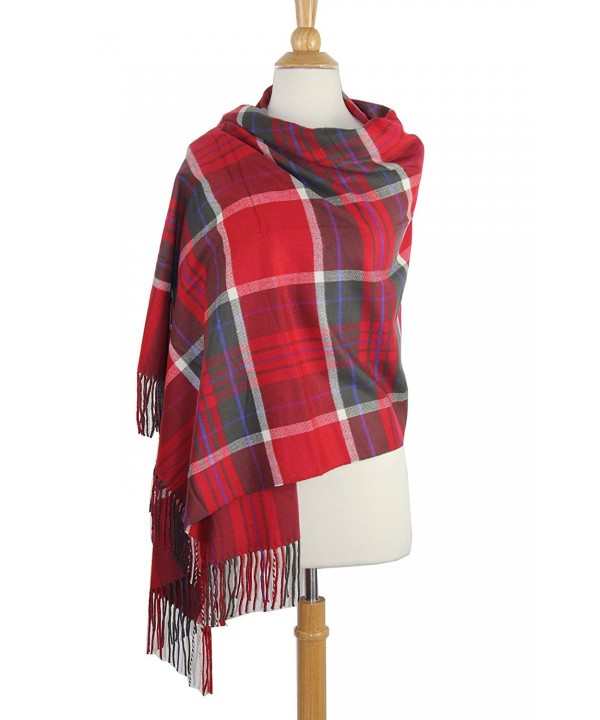 Achillea Oversized Tartan Plaid Checked Cashmere Feel Scarf Winter Warm Shawl Wrap 80"x 30" - Grey Red Plaid - C0186RMCE5M