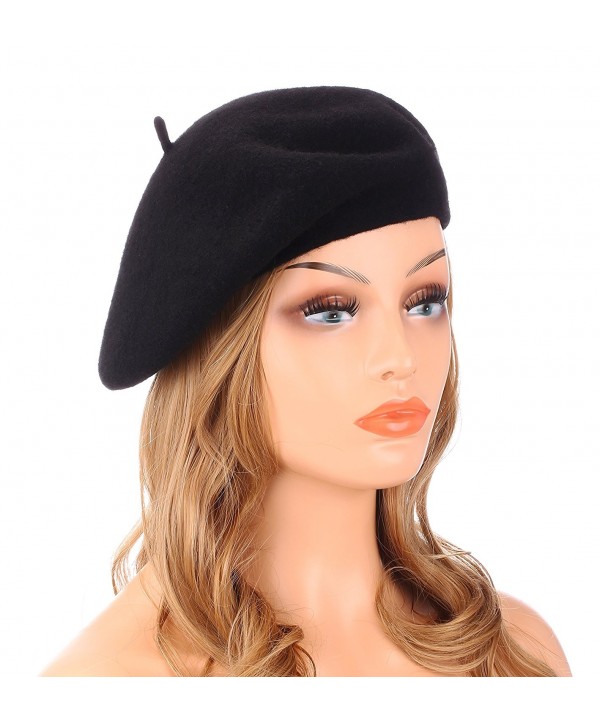 Wheebo Wool Beret Hat-Solid Color French Style Winter Warm Cap For Women Girls - Black - CC1880GIZNT