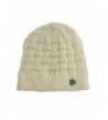 Man Of Aran Acrylic Basket Weave Beanie Hat Natural Colour With Green Shamrock - C512FW7LQZZ