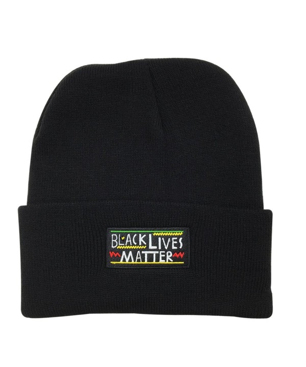 Black Lives Matter Warm Winter Hat Knit Beanie Skull Cap Embroidered - Black - CK18808G6G5