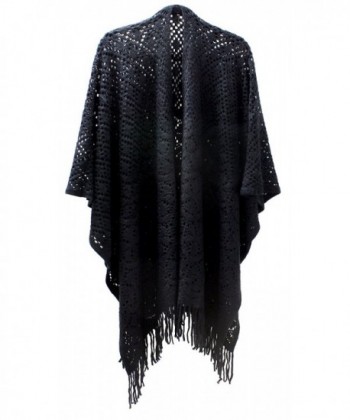 BSB LL Blanket Open Front Poncho Ruana Knit Cardigan Sweater Shawl Wrap Many Styles - Black Diamond - C912LEKNZCB