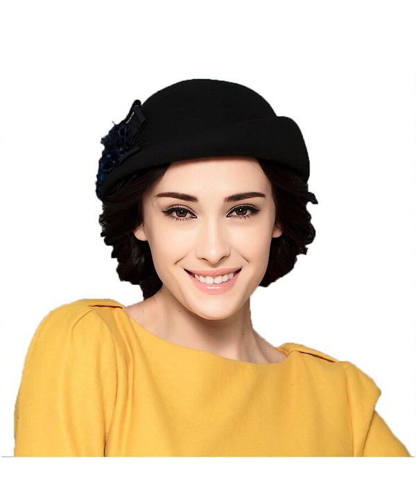 Maitose Women's Lace Flower Wool Beret Cap - Black - C9126NOBCN7