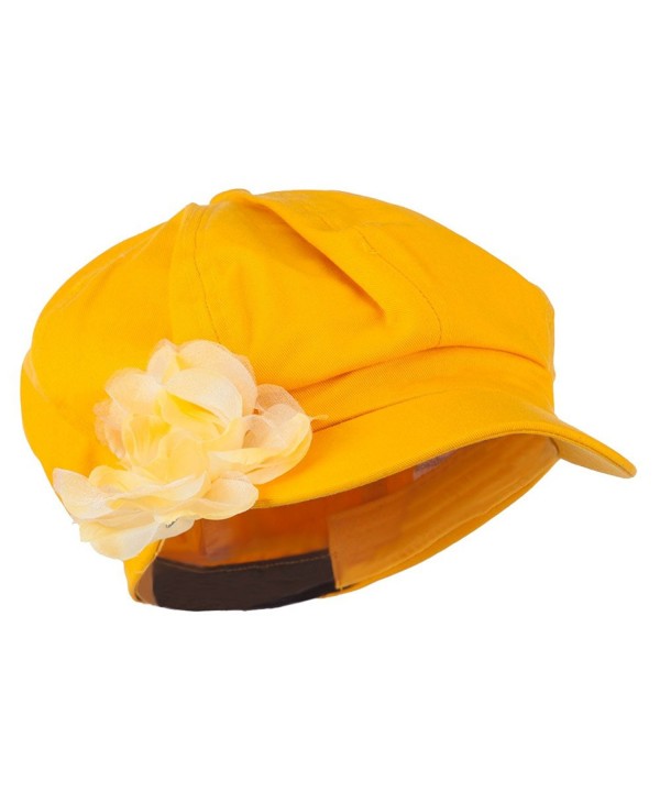 Flower Ribbon Trim Newsboy Cap - Yellow - C411K1CT4HJ