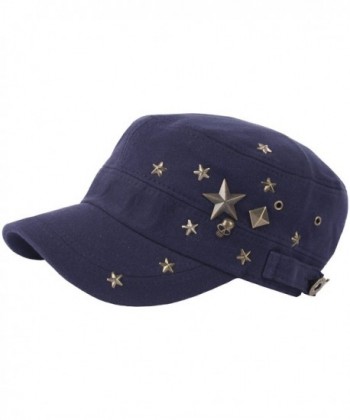 RaOn A173 Skull Devil Star Metal Stud Fashion Punk Club Army Cap Cadet Military Hat - Navy - CM182KLL7DH