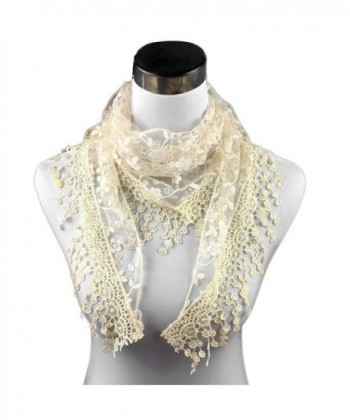 JSL Lace Tassel Sheer Mesh Floral Print Lightweight Triangle Scarf Shawls and Wraps - 16 - CM186WAOY32