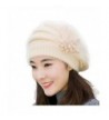 AutumnFall Fashion Womens Flower Knit Crochet Beanie Hat Winter Warm Cap Beret - Beige - CU12N24XRNQ