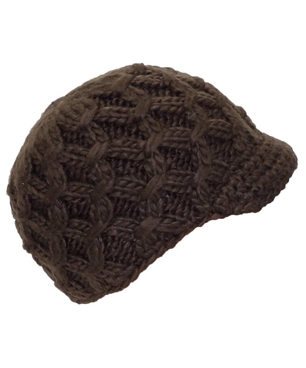 Angela & Williams Womens Knit Winter Skull Cap W/Crochet Visor (One Size) - Brown - C311Q2M48JB