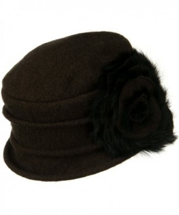 Wool Felt Hat with Big Fur Flower Ribbon Dark Brown CX110PN199P