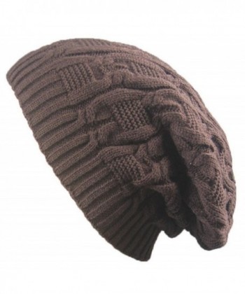 Vocni Womens Warm Caps Winter Stretch Chunky Cable Knit Outdoors Skullies Beanies Slouchy Hats - Coffe - CO188R04AR9