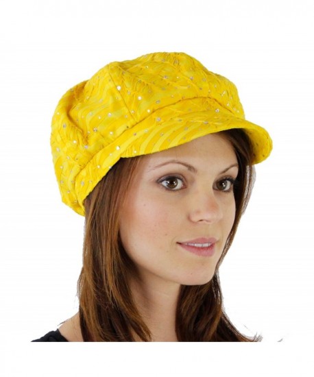 Glitter Sequin Trim Newsboy Style Relaxed Fit Cap- Yellow - CY11993SFQH
