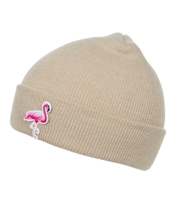 Flowomen Women Flamingo Knitted Beanie Fashion Cuffed Plain Winter Hat - Beige - C418695QD0Y