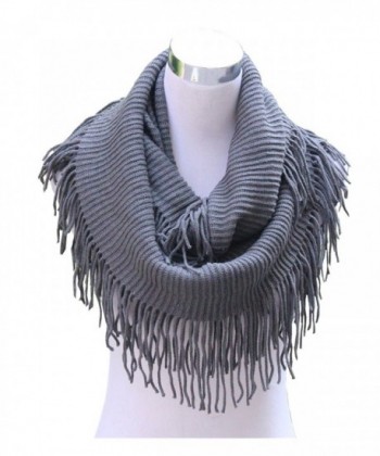 Lucky Leaf Women Winter Thick Knitted Woolen Yarn Infinity Scarf Circle Loop Scarves - Grey 1 - CW185ERKKMY