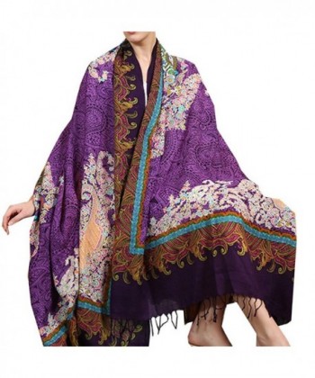 TLIH Women's 100% Wool Soft Extra-Large Chinoiserie Scarf Wrap Shawl - Purple - CC12GIBTNDB