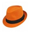 Luxury Divas Vibrant Basic Straw Fedora Hat - Orange - CH12FFTLN7B