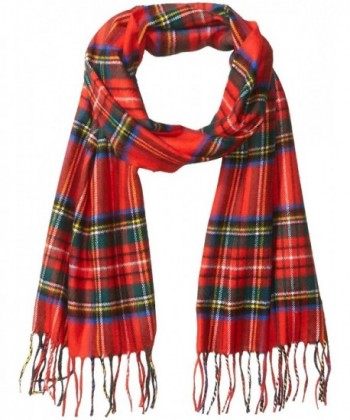 David & Young Softer Than Cashmere Acrylic Scarf with Fringe Accessory - Red Plaid - CA188A003SU