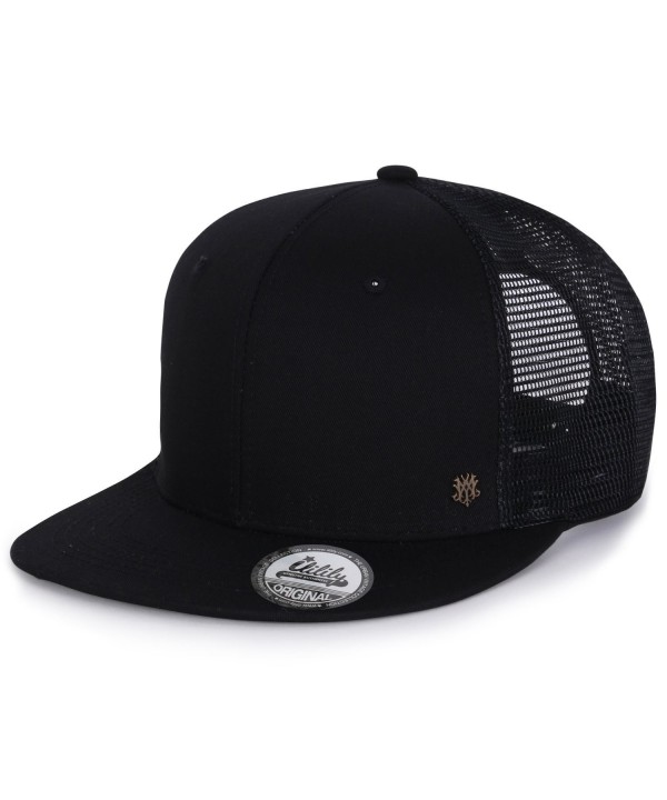 ililily Extra Large Size Solid Color Flat Bill Snapback Hat Blank Baseball Cap - Black - C112O2V7SMG