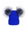 DELORESDKX Women Winter Beanie Knit Pom Hats Skull Ski Cap Faux Silver Fox Fur Double Ears Soft - Blue - CK188DN702H