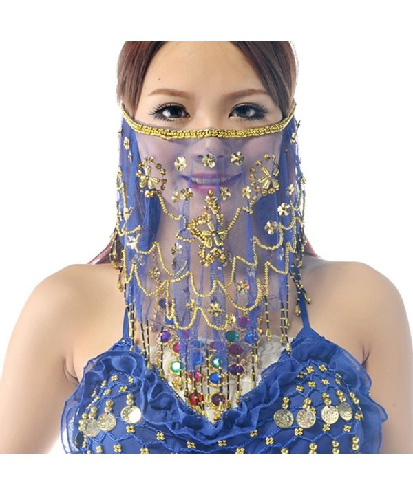 Wuchieal Women's Belly Dance Tribal Face Veil With Halloween Costume Accessory - Dark Blue - C1183NMK06M