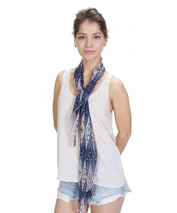 Feriamode Petite Scarf Skinny Pattern Scarf - 16 Blue - CE12GO3G42L