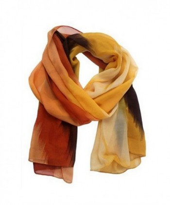 XUANOU Women Chinese Ink Style Grandeur Wrap Lady Shawl Chiffon Scarves - Orange - CF12MWUPEO8