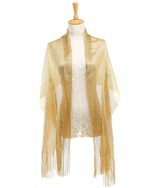 1920s Gatsby Weddings Evening Scarfs-Sheer Glitter Sparkle Piano Shawl Wrap for Evening Dress - Metallic Gold - CA184X07L7L