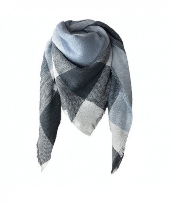 Women Big Square Scarves Plaid Blanket oversized Warm Tartan Checked Shawl wrap - Blue - CR186EYM5NQ