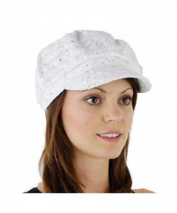 Glitter Sequin Trim Newsboy Style Relaxed Fit Cap- White -One Size - CS11993S05X