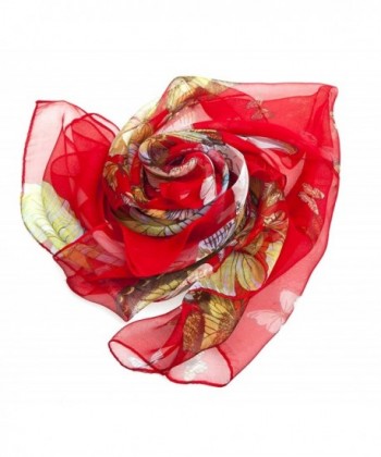 Bear Motion Collection - Womens 100% Silk Scarf with Butterfly Design - Red - C411RUFLPWH