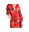 Vintage Plaid Knitted Tassel Poncho Shawl Cape Button Cardigan - Red - CA185DW2DLU