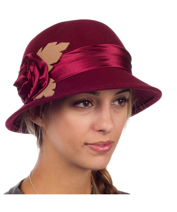 Sakkas Farrah Vintage Style Wool Cloche Hat - Burgundy - C011LR2YBO3