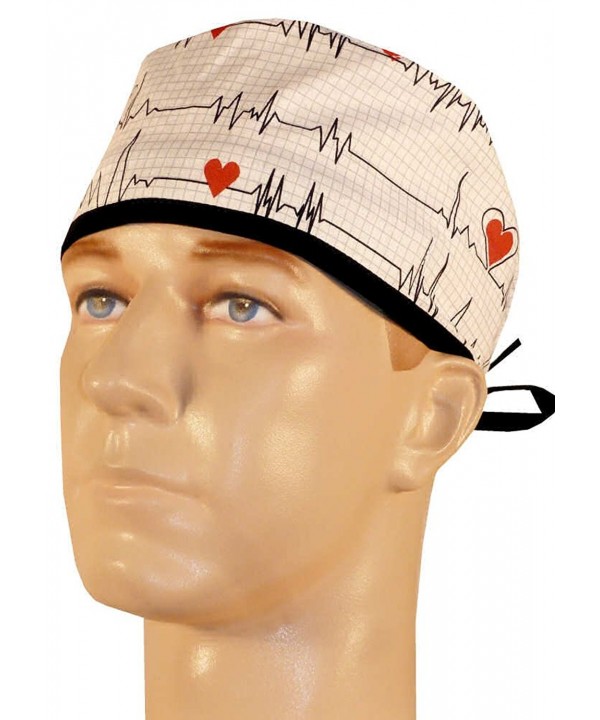 Mens And Womens Medical Cap - Heartbeats On White W/Black Ties - CR12ELBUS9N