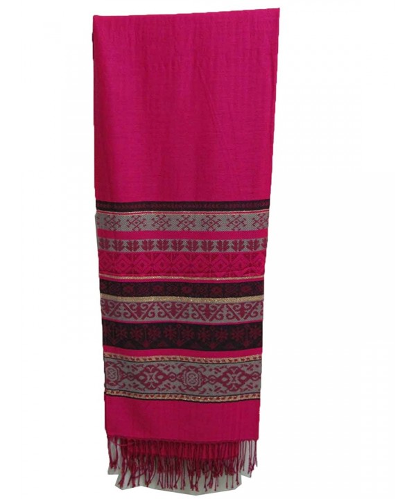 Soft Shimmering Indian Jamwar Silk Pashmina Scarf Wrap Shawl Stole - Fuschia - C611GBUR9H7