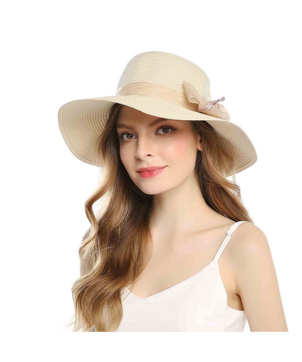 Women's Floppy Sun Beach Straw Hats Wide Brim Summer Cap UPF 50+ Beige ...