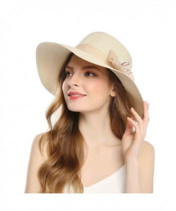 Women's Floppy Sun Beach Straw Hats Wide Brim Summer Cap UPF 50+ Beige ...