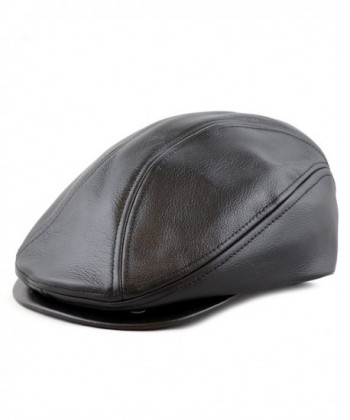 THE HAT DEPOT Prouldy Made In USA Premium Quality Genuine Leather Gatsby IVY Hat - Black - CH12G8APH8L