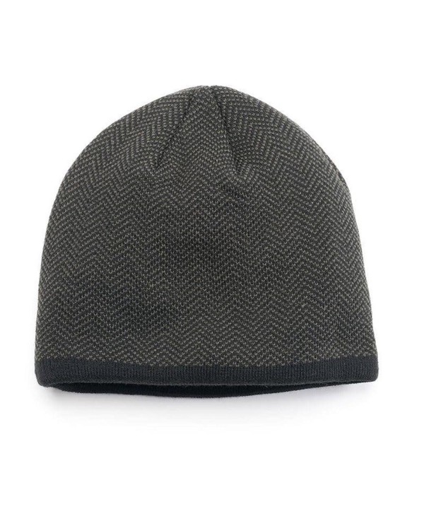 Van Heusen Men Herringbone Fleece Lined Beanie Hat Black Grey One Size - CS12NTIWER4